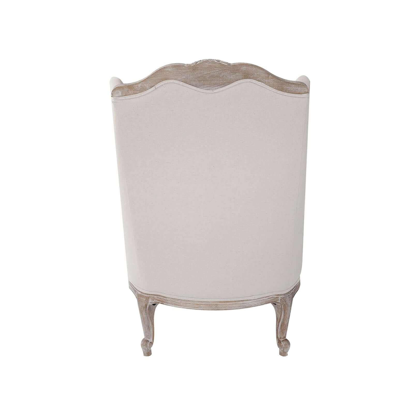 Wing Chair Linen Fabric Oak Wood White Washed Finish Rolled Armrest
