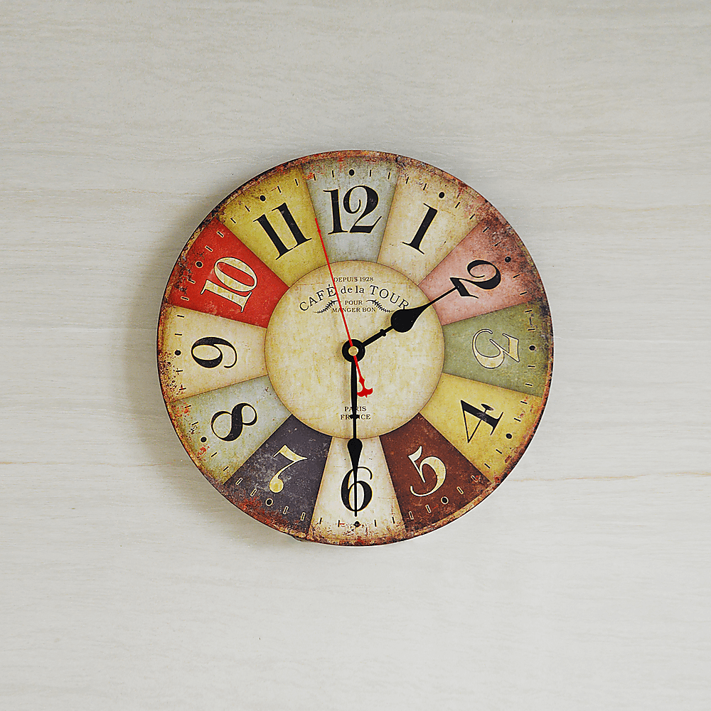 Large Colourful Wall Clock Kitchen Office Retro Timepiece