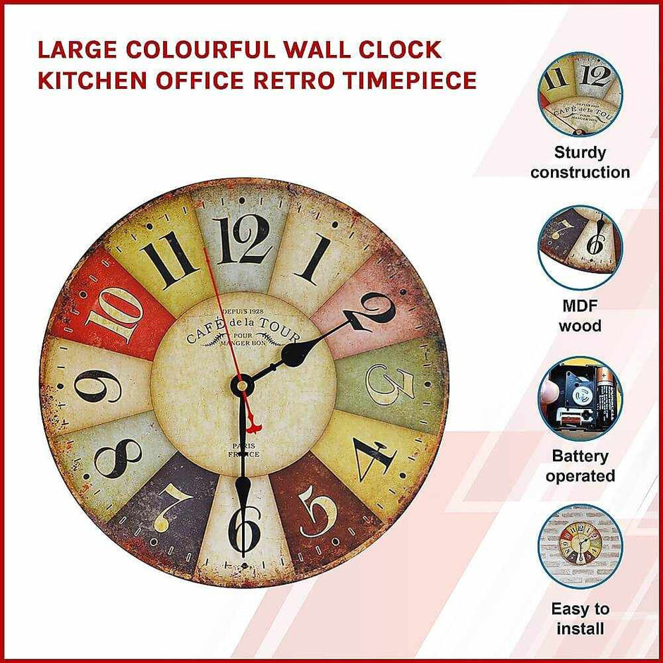 Large Colourful Wall Clock 