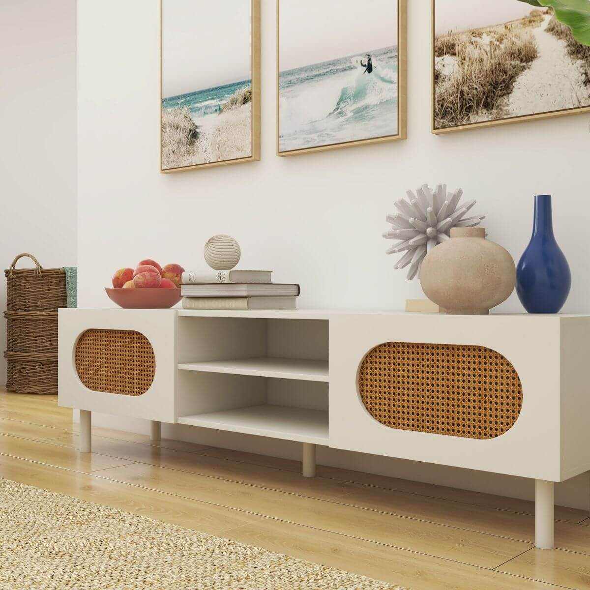 Kailua Rattan TV Stand in White - 160CM