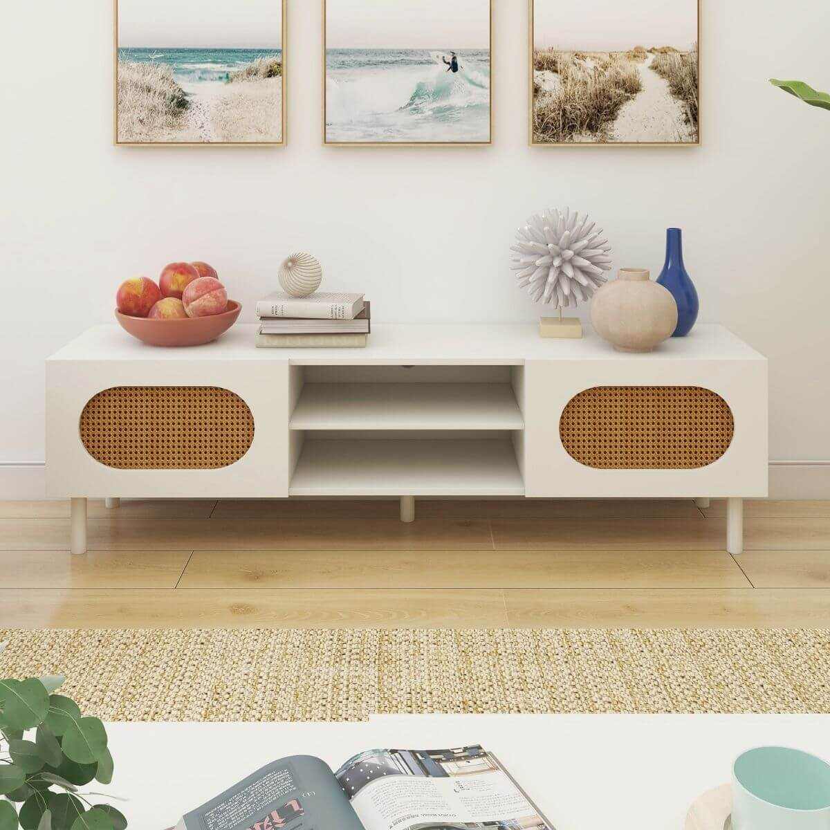 Kailua Rattan TV Stand in White - 160CM