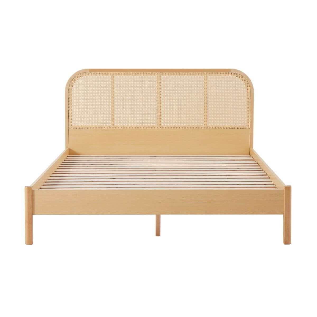 Lulu Bed Frame With Curved Rattan Headboard Queen
