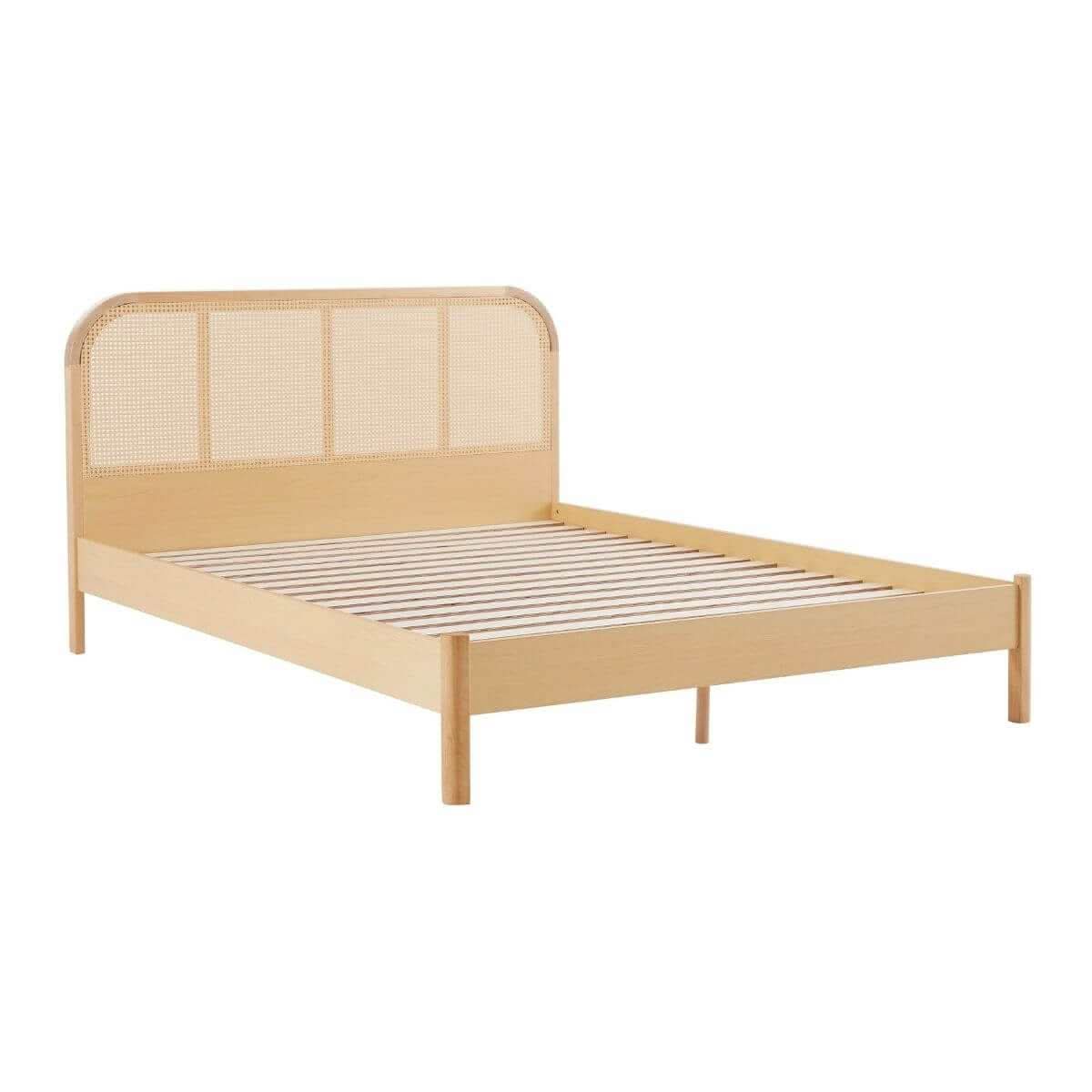 Lulu Bed Frame With Curved Rattan Headboard Queen