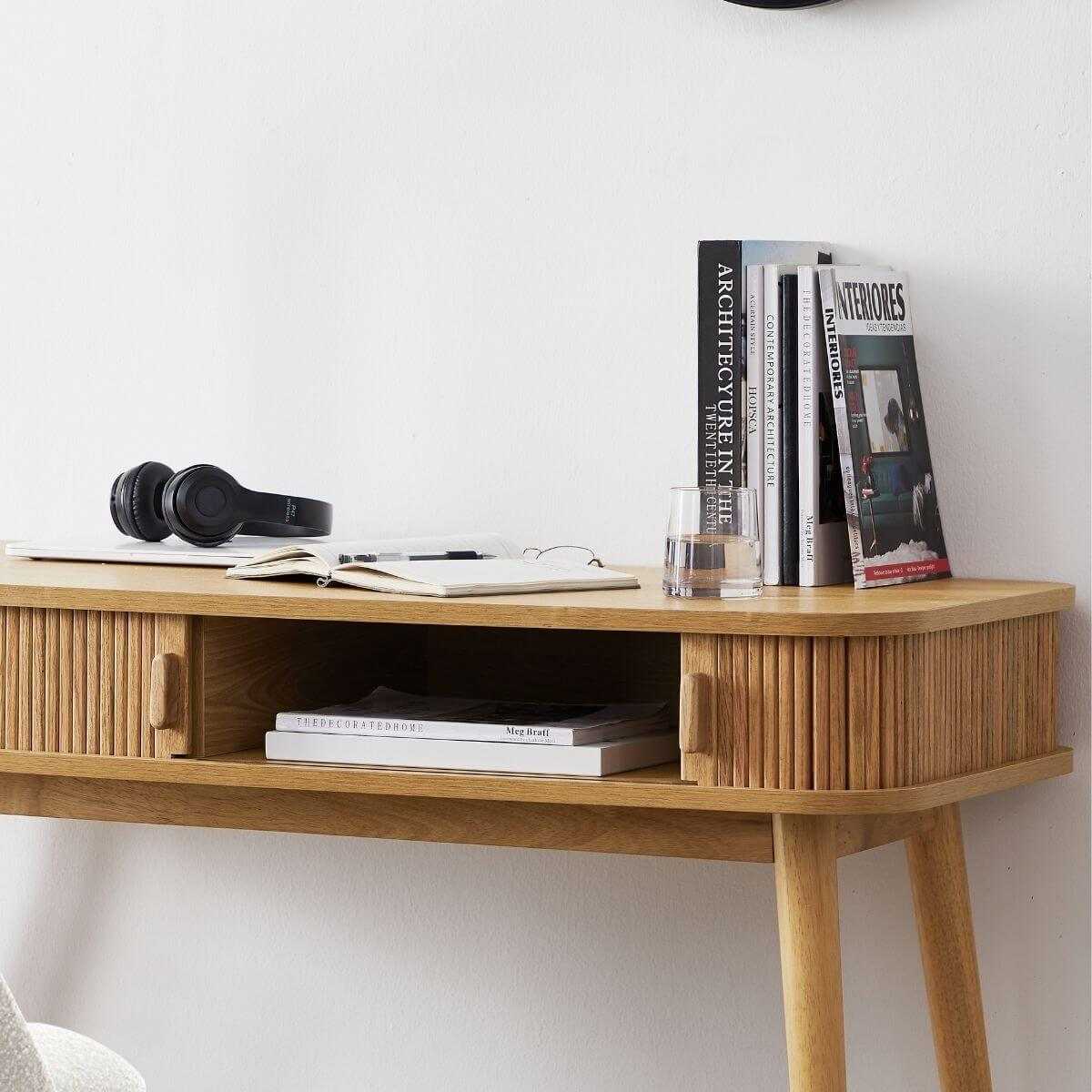 Tate Column Mid Century Modern Office Desk in Natural