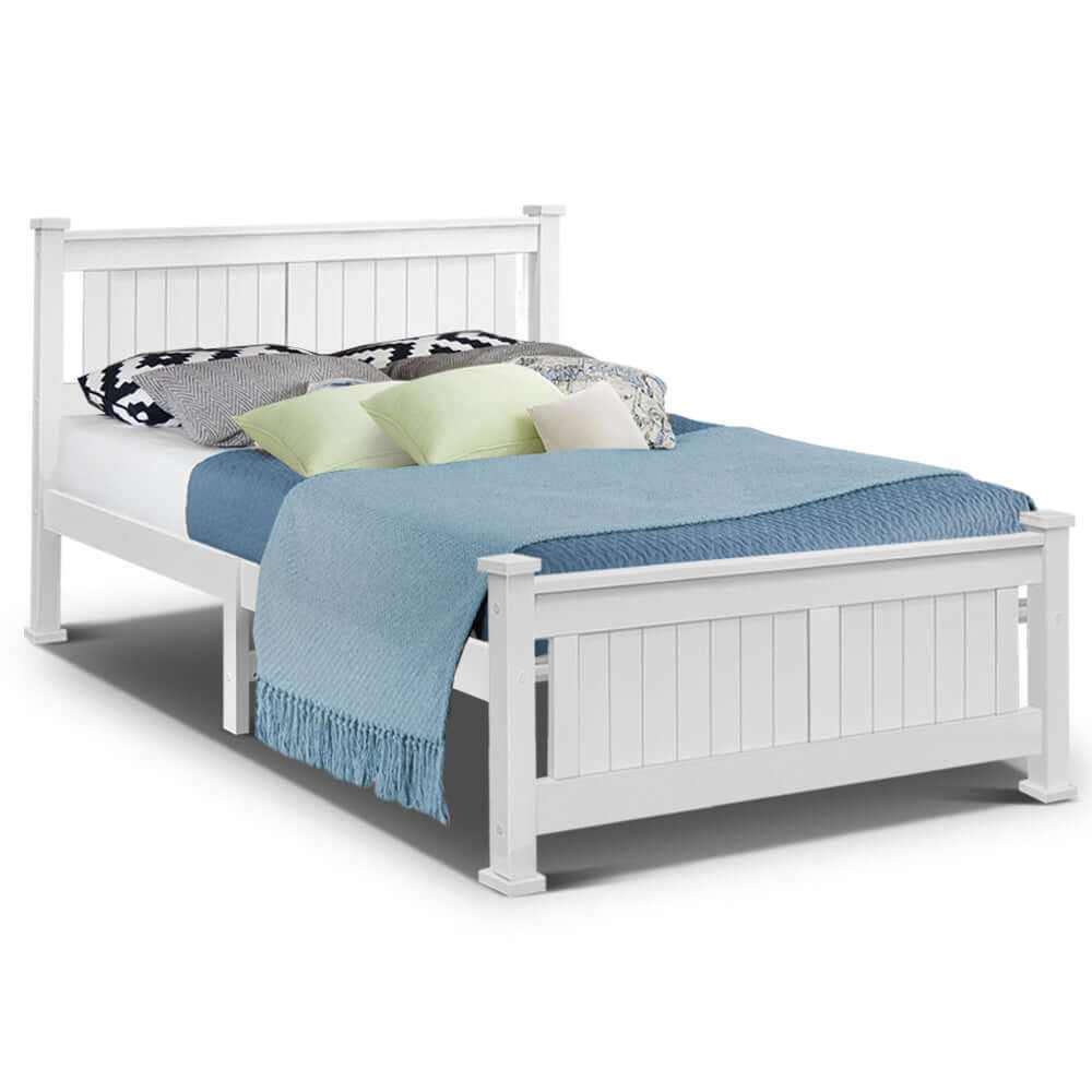 white wooden bed frame double