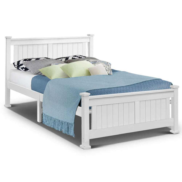 white wooden bed frame double