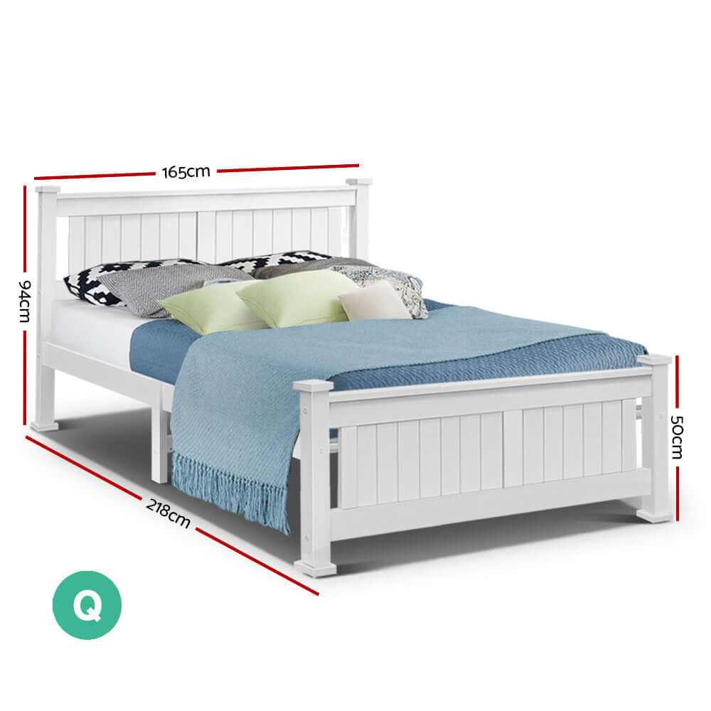 white wood platform bed queen