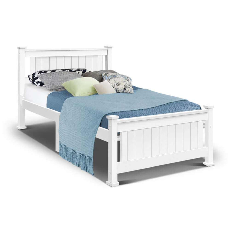 Bed Frame Single Wooden White 