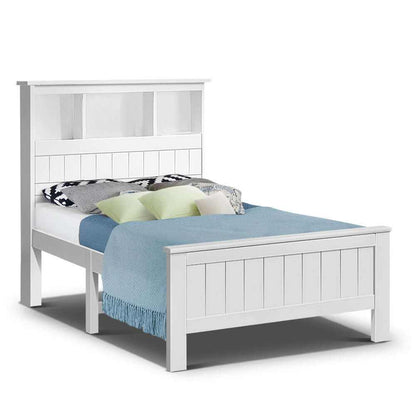 Artiss Bed Frame King Single Size Wooden with 3 Shelves - White