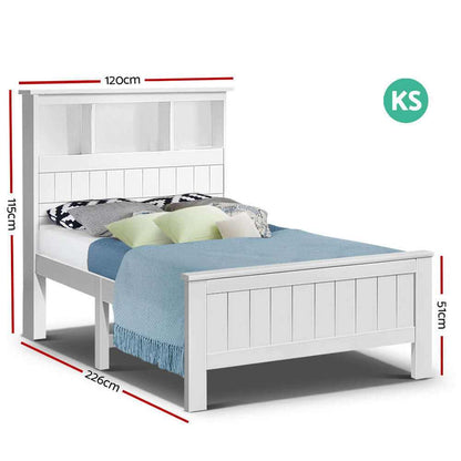 Artiss Bed Frame King Single Size Wooden with 3 Shelves - White