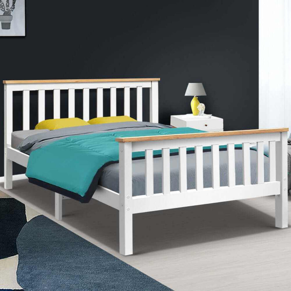 white wooden double bed