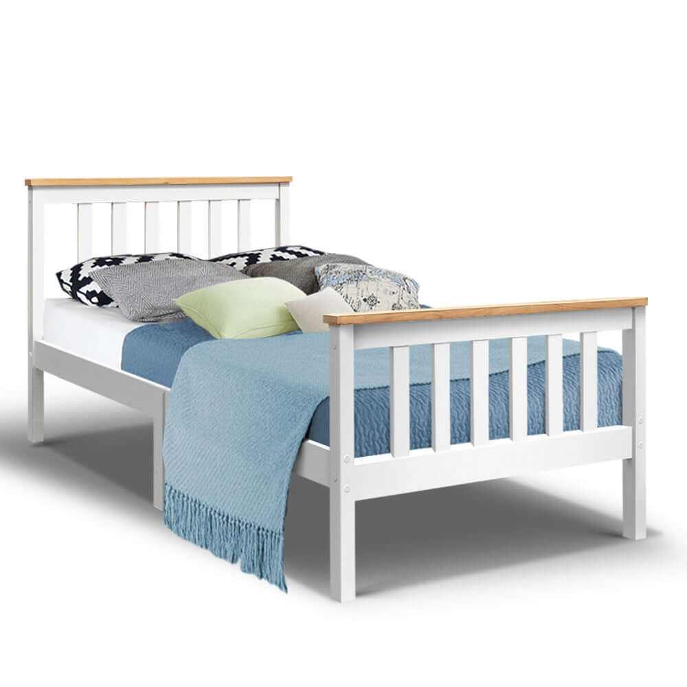 white wooden single bed frame