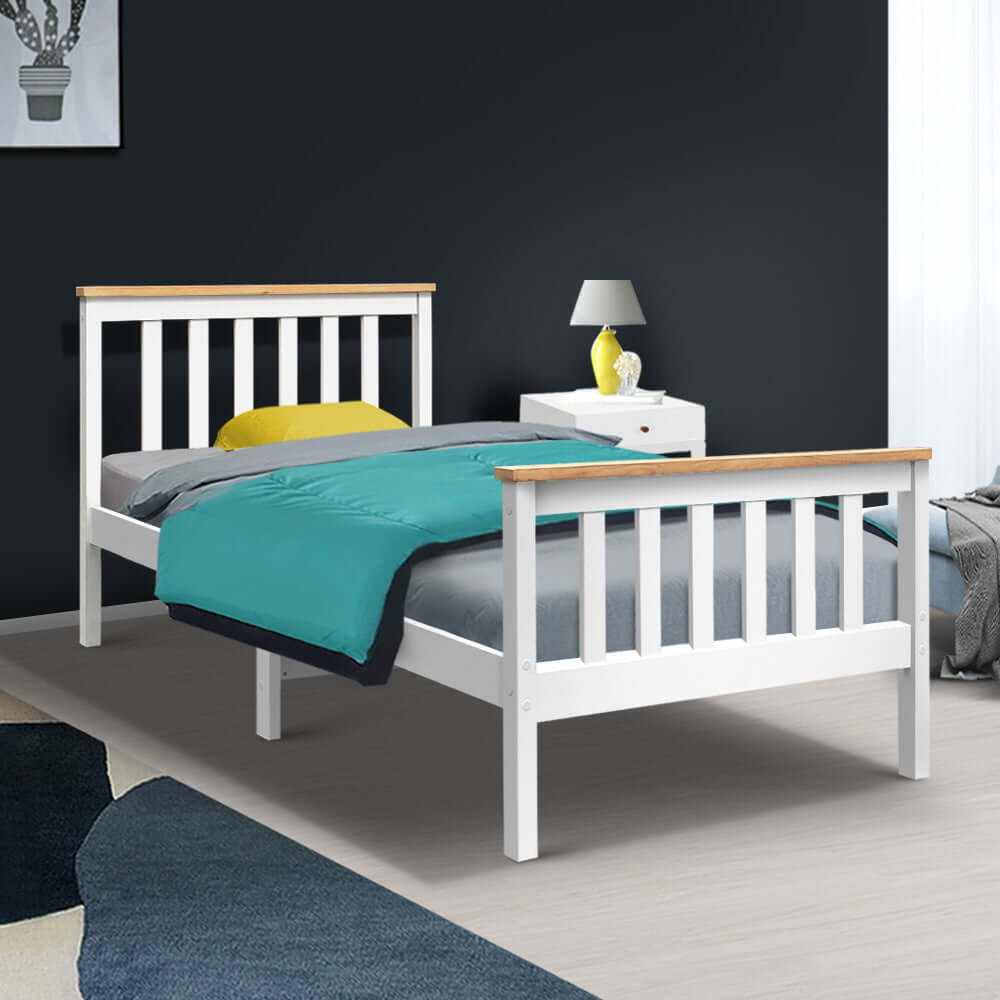 white wooden single bed frame