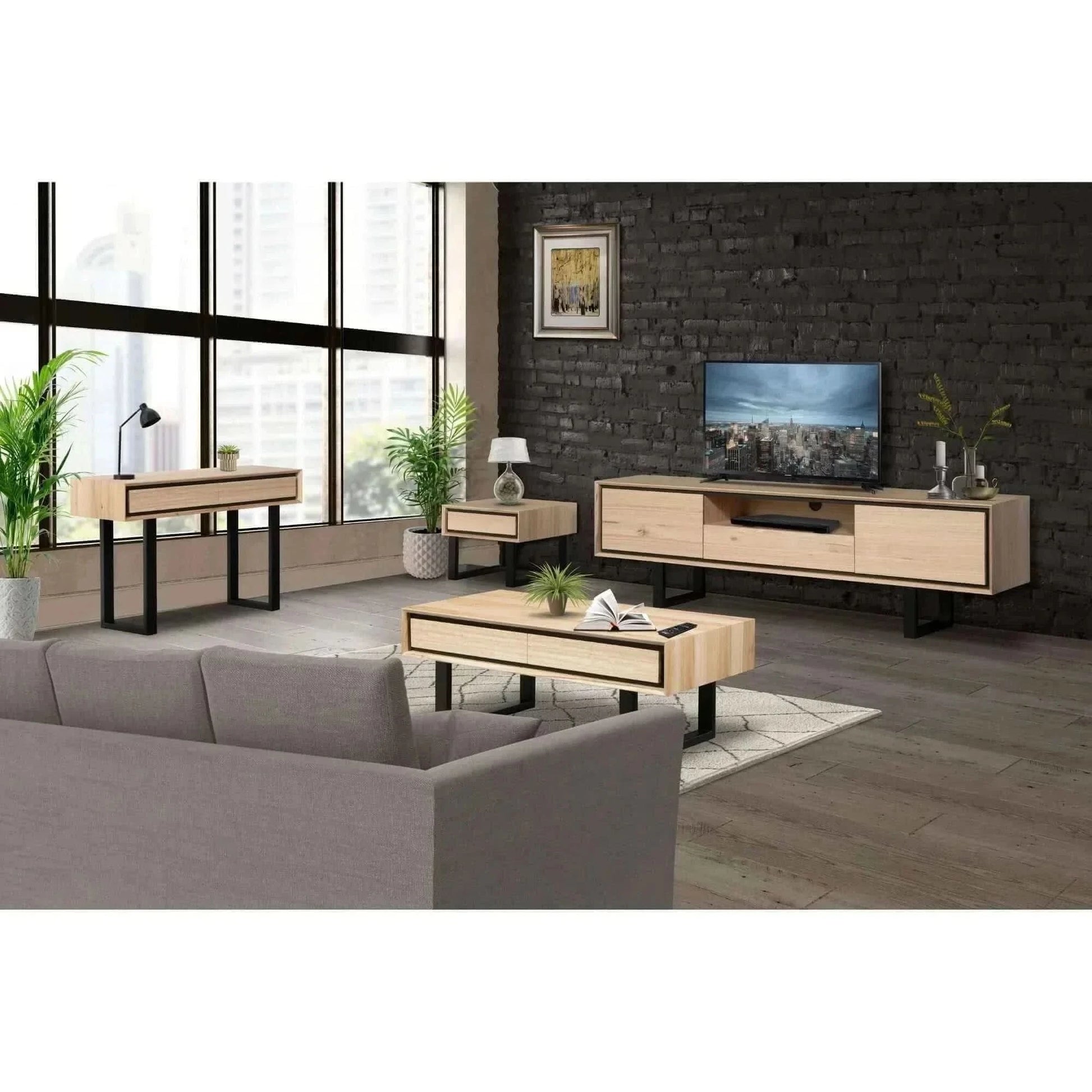 Aconite 210cm Mid Century Modern TV Unit - Natural