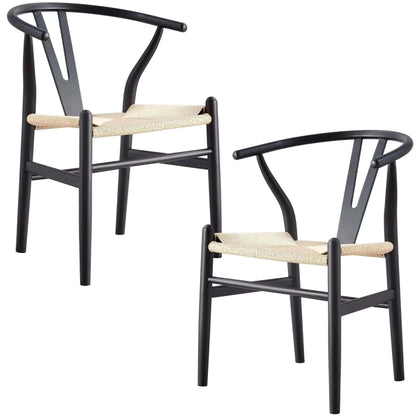 Anemone Set of 2 Wishbone Dining Chair Beech Timber - Black