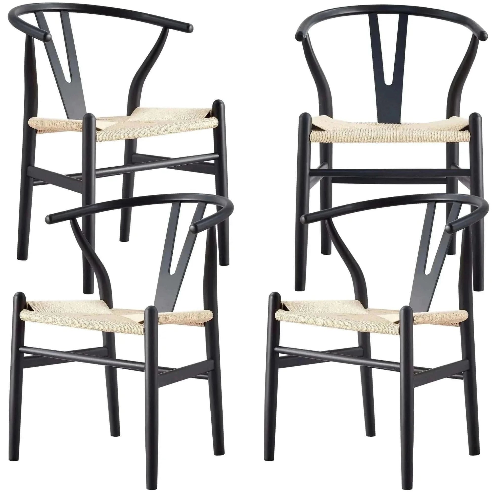 Anemone Set of 4 Wishbone Dining Chair Beech Timber - Black