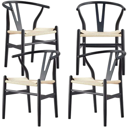 Anemone Set of 4 Wishbone Dining Chair Beech Timber - Black