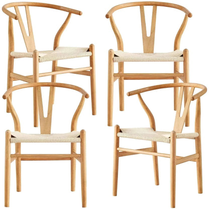 Anemone Set of 4 Wishbone Dining Room Chair Beech Timber - Natural