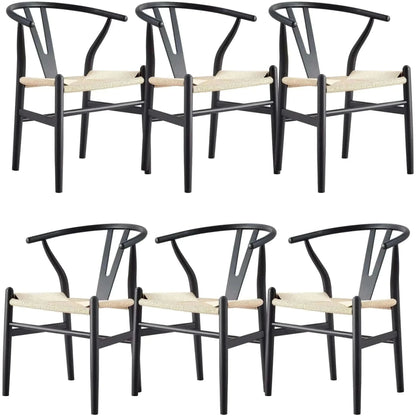 Anemone Set of 6 Wishbone Dining Chair Beech Timber - Black