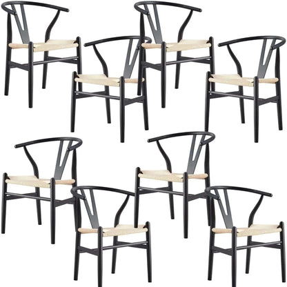 Anemone Set of 8 Wishbone Dining Room Chair Beech Timber - Black