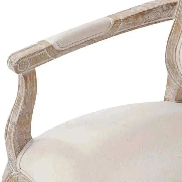 Arm Chair Linen Fabric Beige Oak Wood White Washed Finish