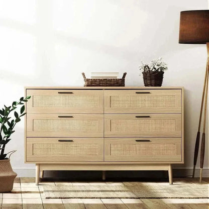 Artiss Rattan 6 Chest of Drawers - BRIONY Oak