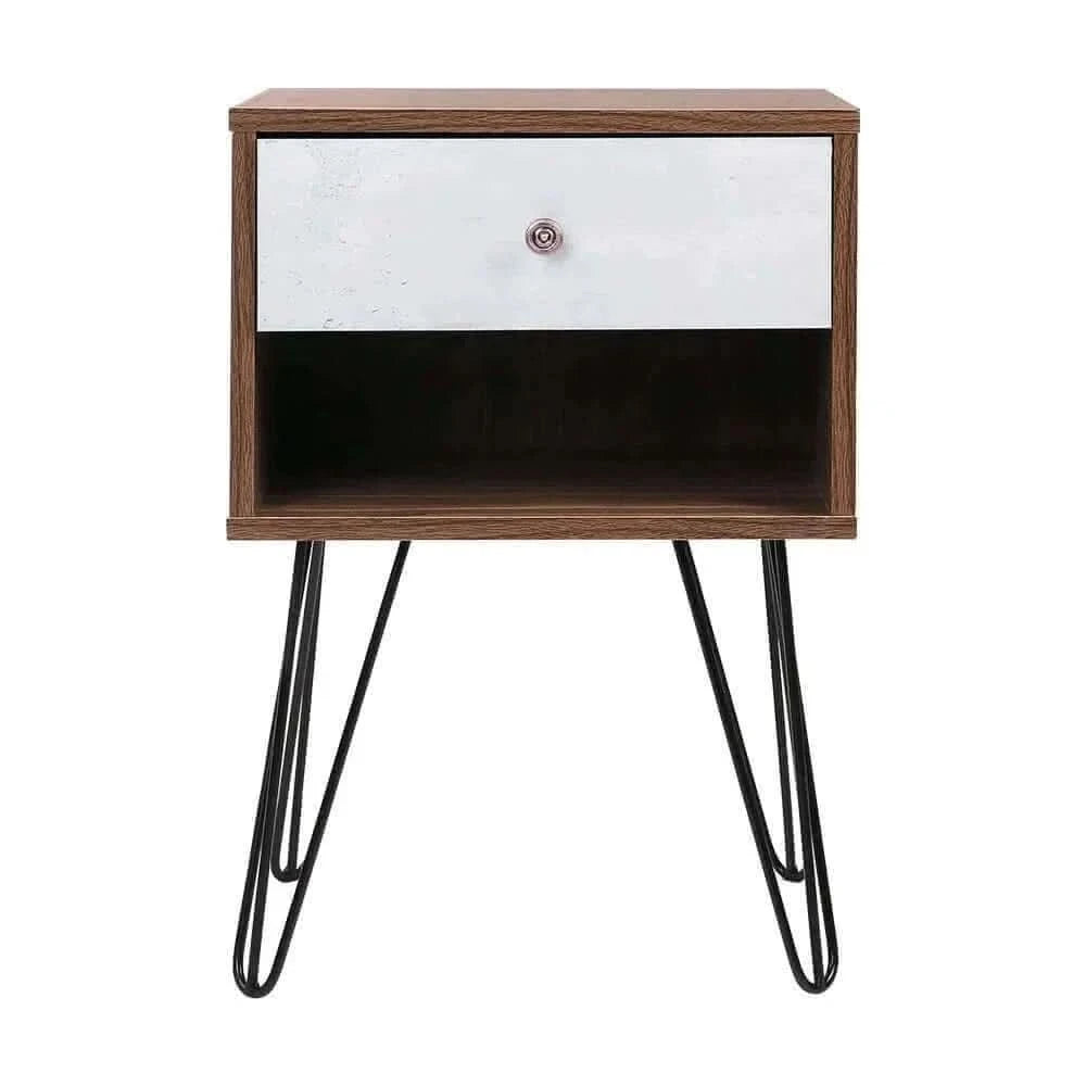 LARS Hair Pin Leg Bedside Table 1 Drawers with Shelf