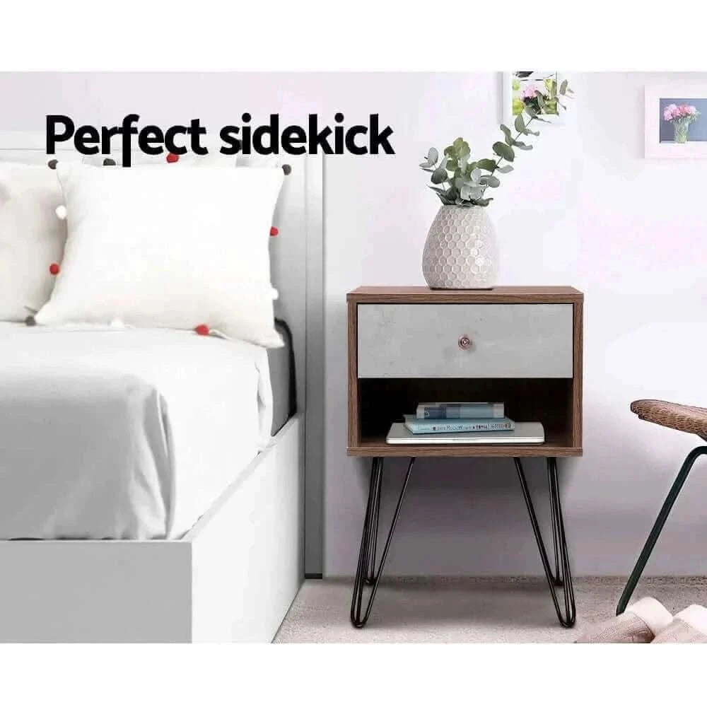 LARS Hair Pin Leg Bedside Table 1 Drawers with Shelf