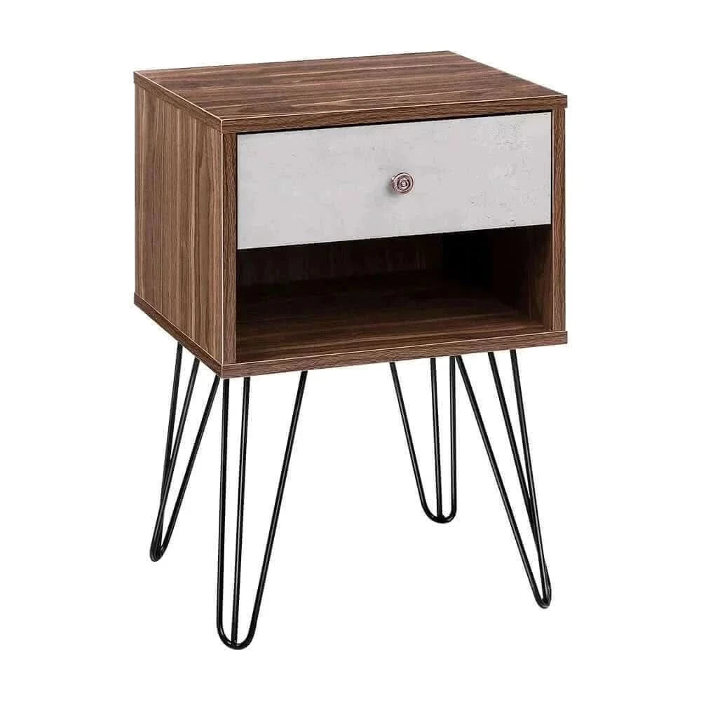 LARS Hair Pin Leg Bedside Table 1 Drawers with Shelf