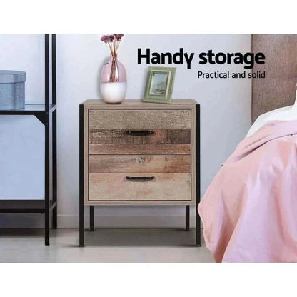 Artiss Industrial Bedside Table 2 Drawers - BARNLY