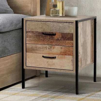 Artiss Industrial Bedside Table 2 Drawers - BARNLY