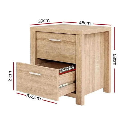 Artiss Nightstand With 2 Drawers - MAXI Pine