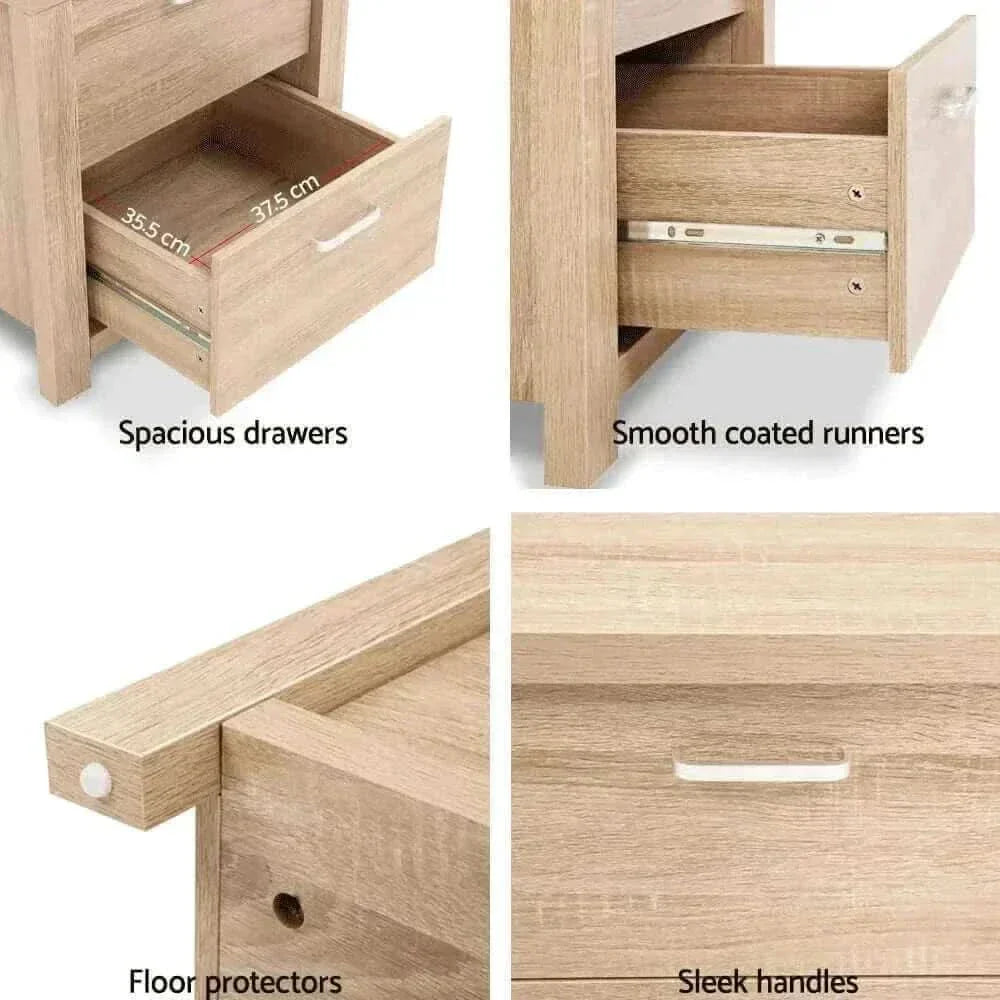 MAXI Pine Nightstand With 2 Drawers Cabinet