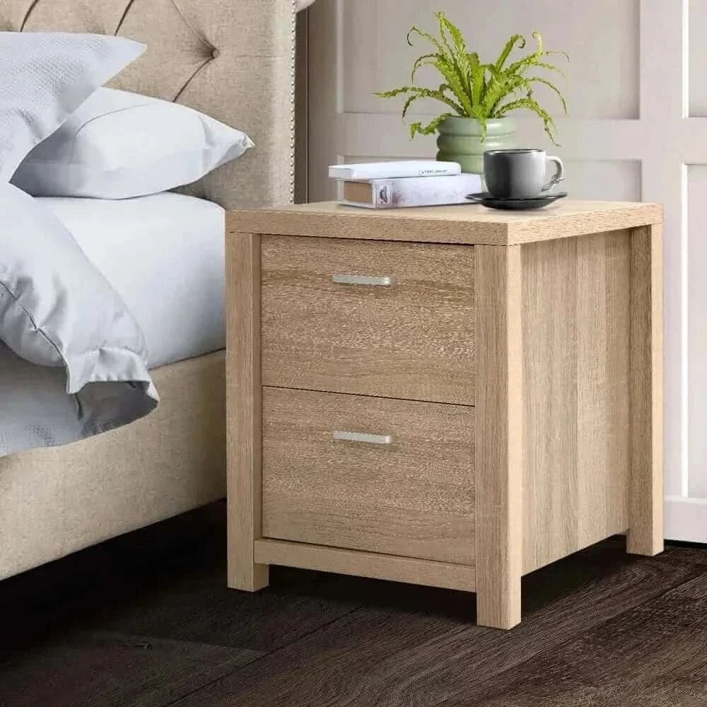 Artiss Nightstand With 2 Drawers - MAXI Pine