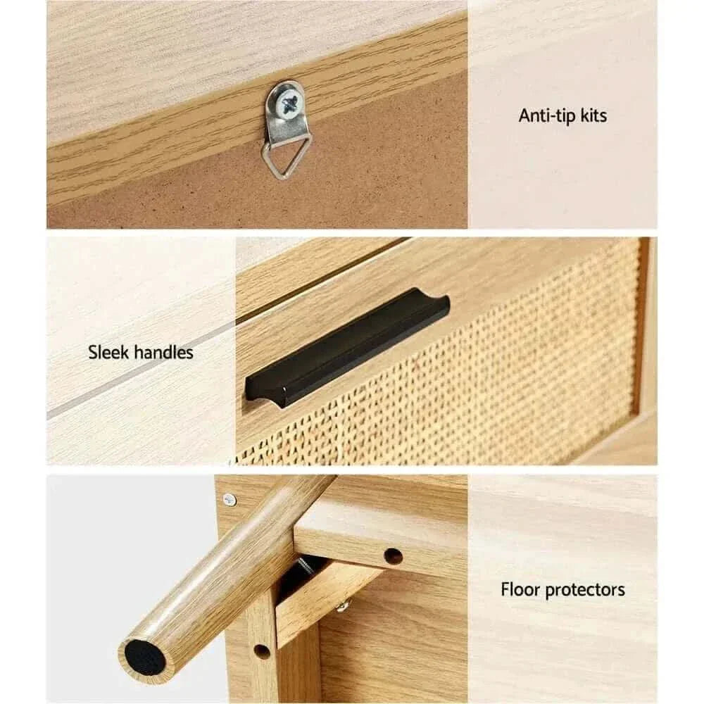 RIE Rattan Nightstand 2 Drawers Bedside Table - Oak