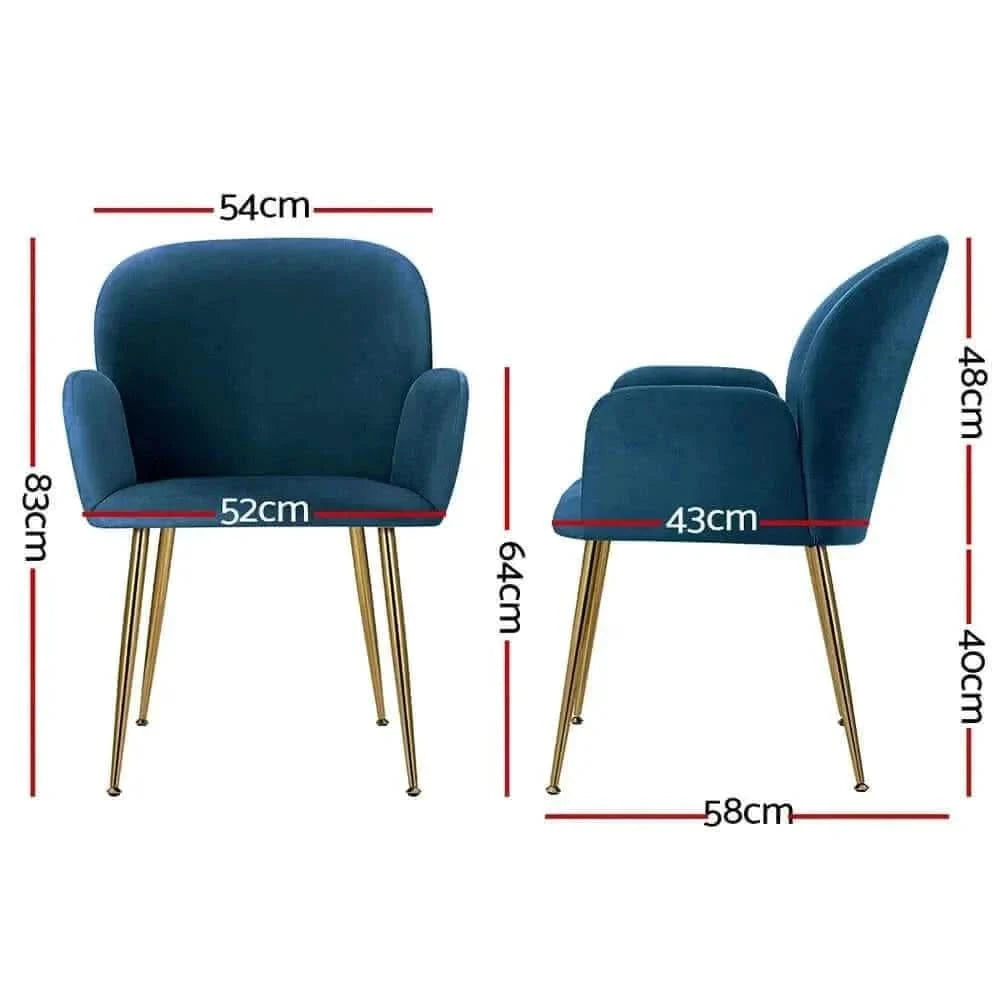 Artiss Dining Armchair Chairs Set of 2 Velvet Upholstered - Blue