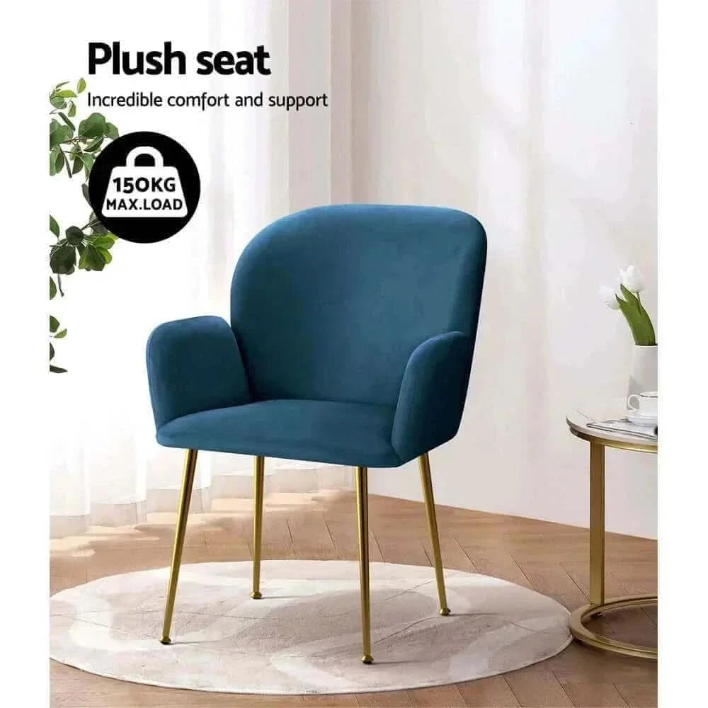 Artiss Dining Armchair Chairs Set of 2 Velvet Upholstered - Blue