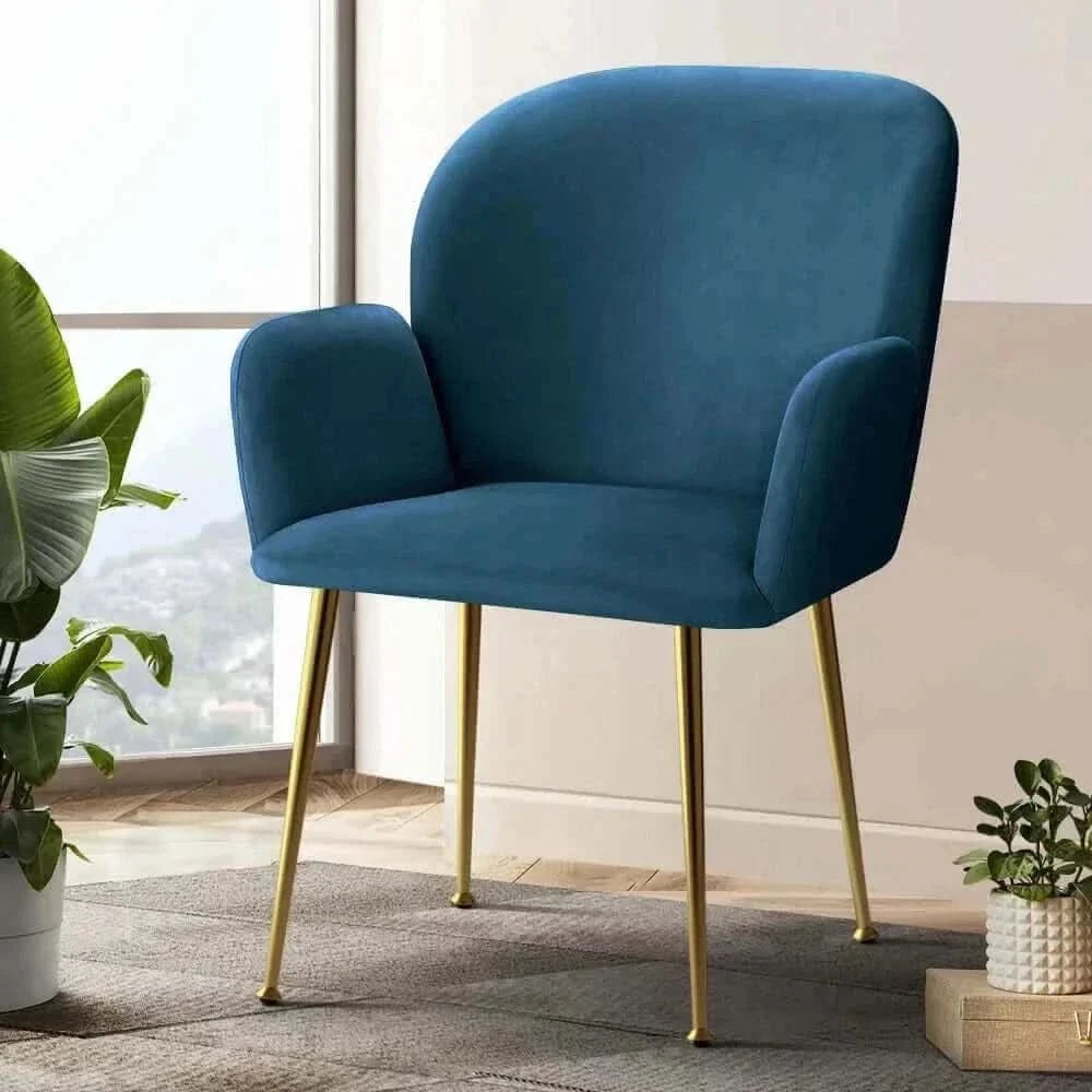 Artiss Dining Armchair Chairs Set of 2 Velvet Upholstered - Blue