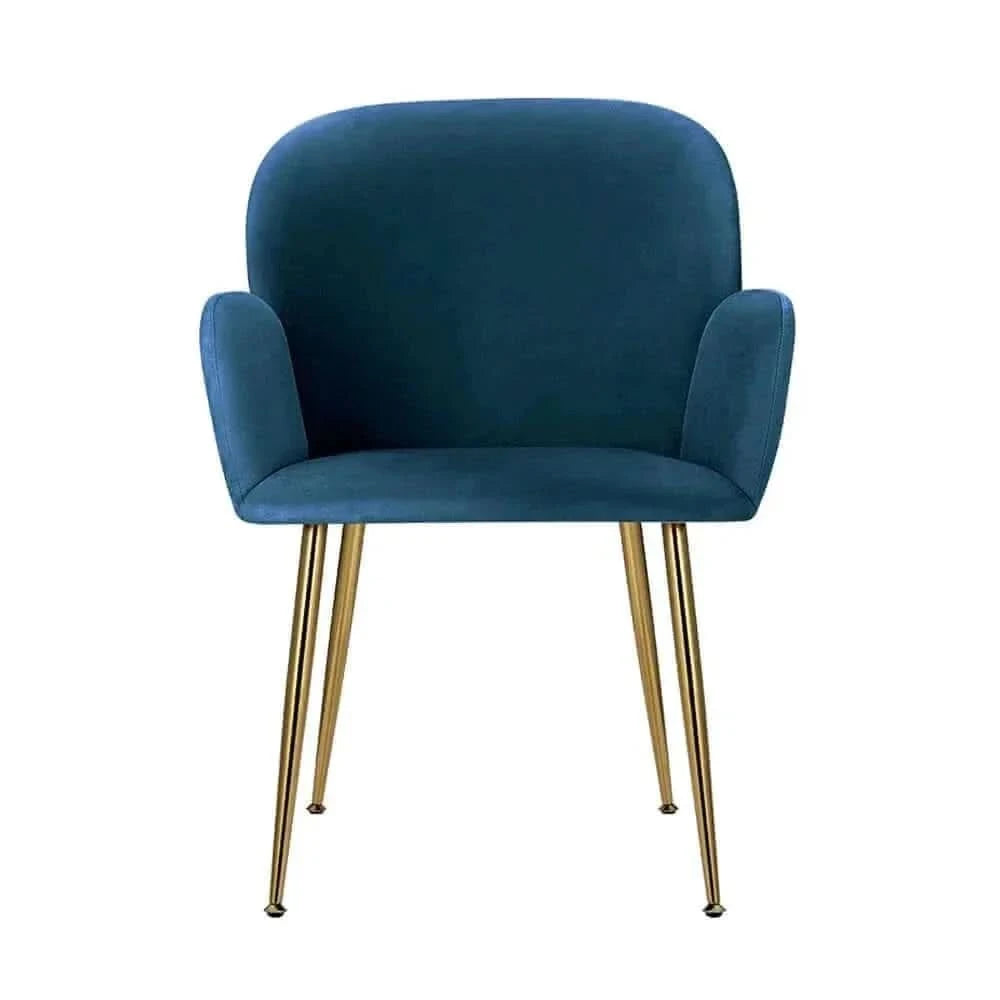 Artiss Dining Armchair Chairs Set of 2 Velvet Upholstered - Blue