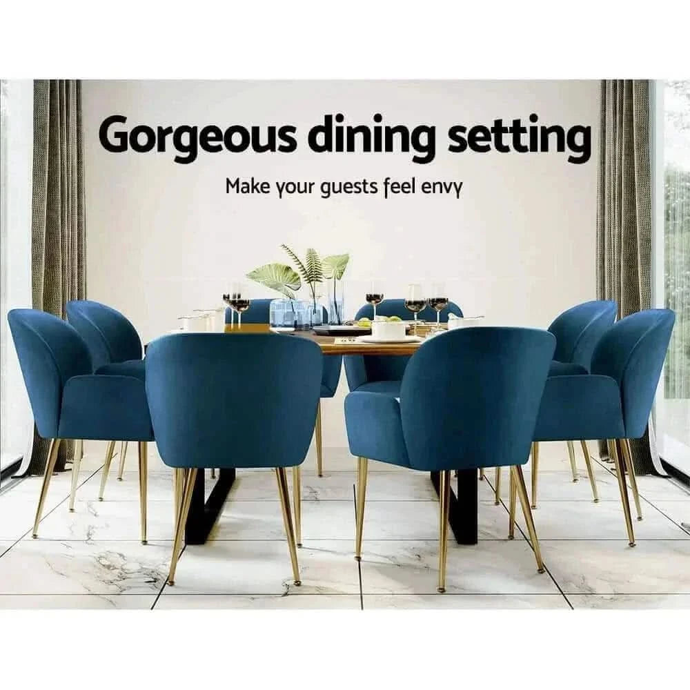 Artiss Dining Armchair Chairs Set of 2 Velvet Upholstered - Blue