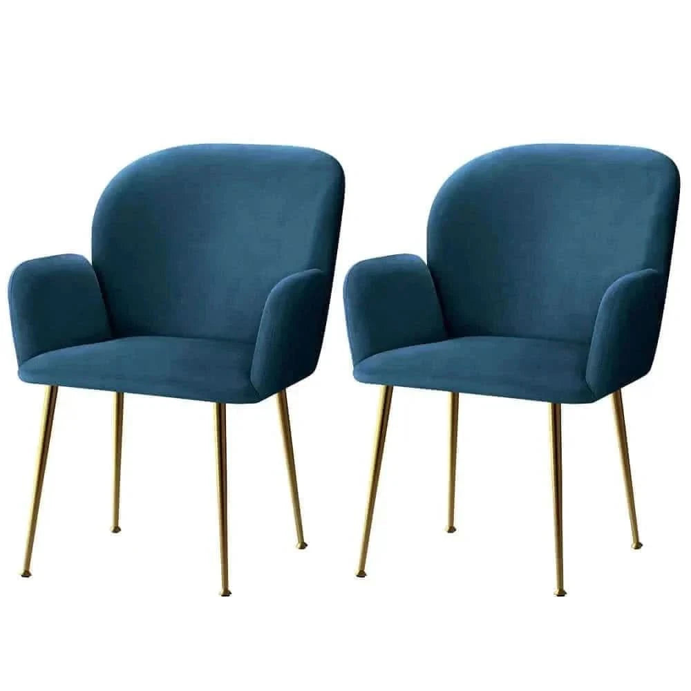 Artiss Dining Armchair Chairs Set of 2 Velvet Upholstered - Blue