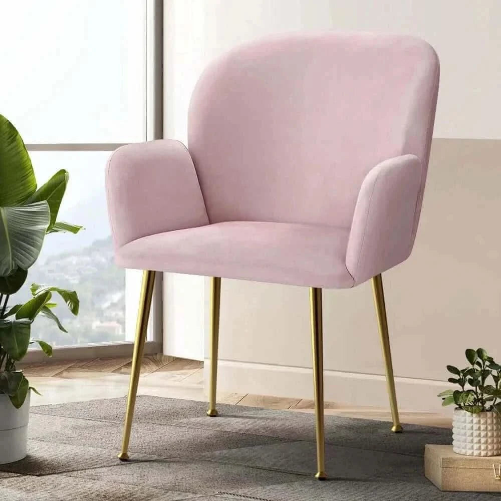 Artiss Dining Chairs Set of 2 Velvet Armchair Pink