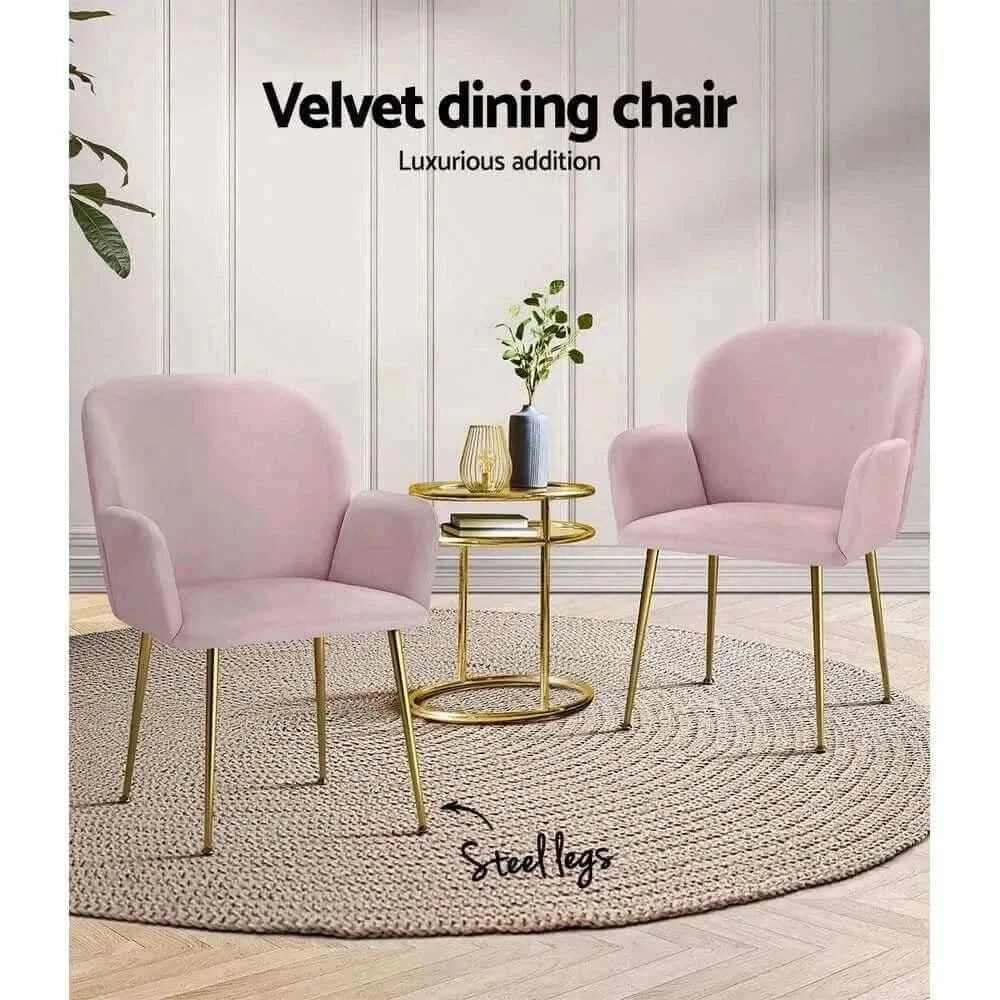 Artiss Dining Chairs Set of 2 Velvet Armchair Pink