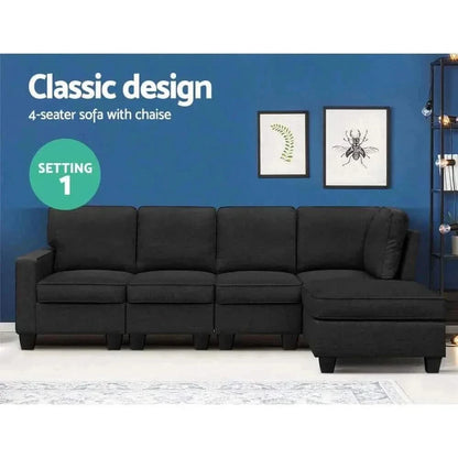 Artiss Modular Sofa Chaise Set 5-seater Dark Grey