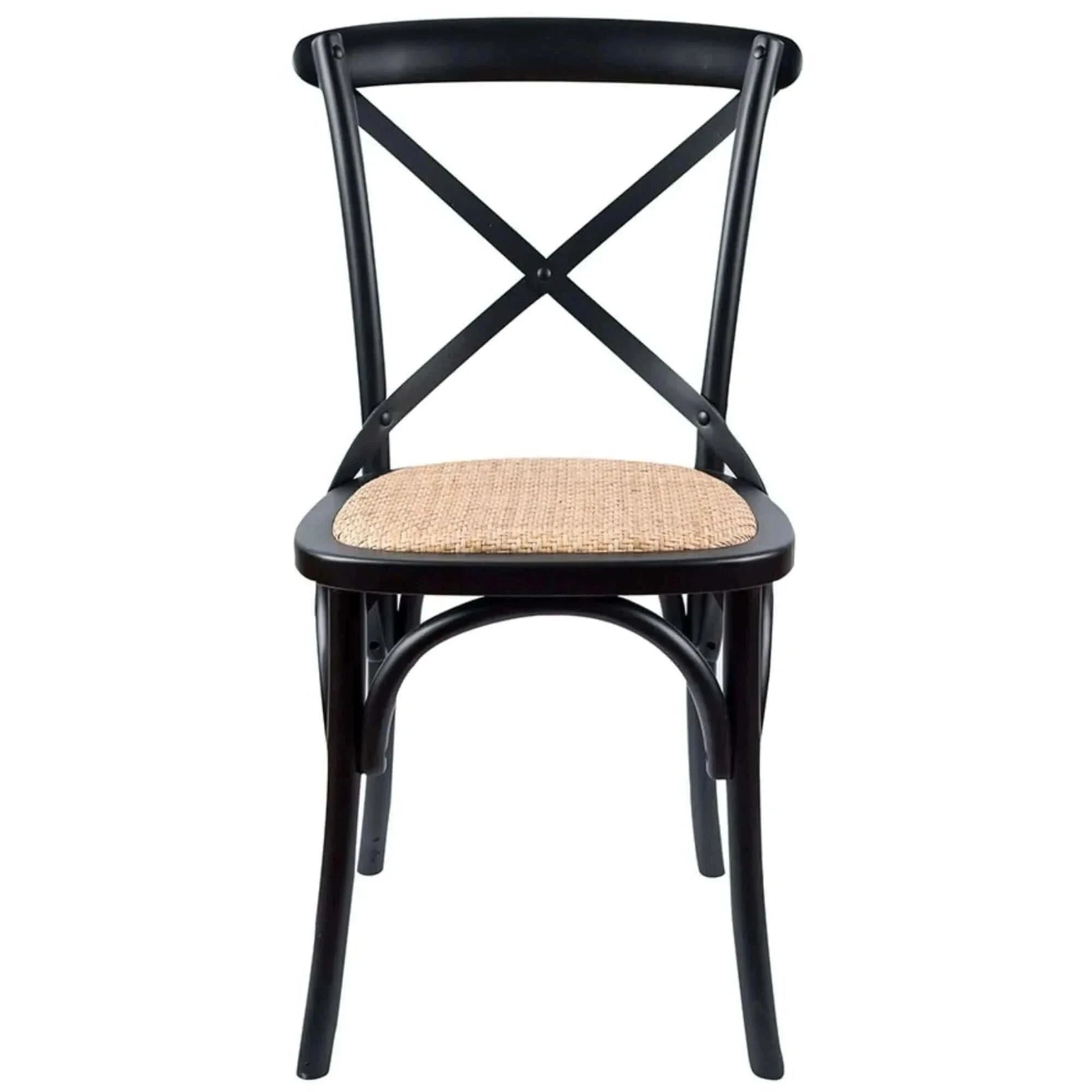 Aster Crossback Dining Chair Set of 2 Solid Birch Wood Ratan Seat - Bl