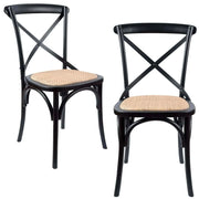 Aster Crossback Dining Chair Set of 2 Solid Birch Wood Ratan Seat - Bl