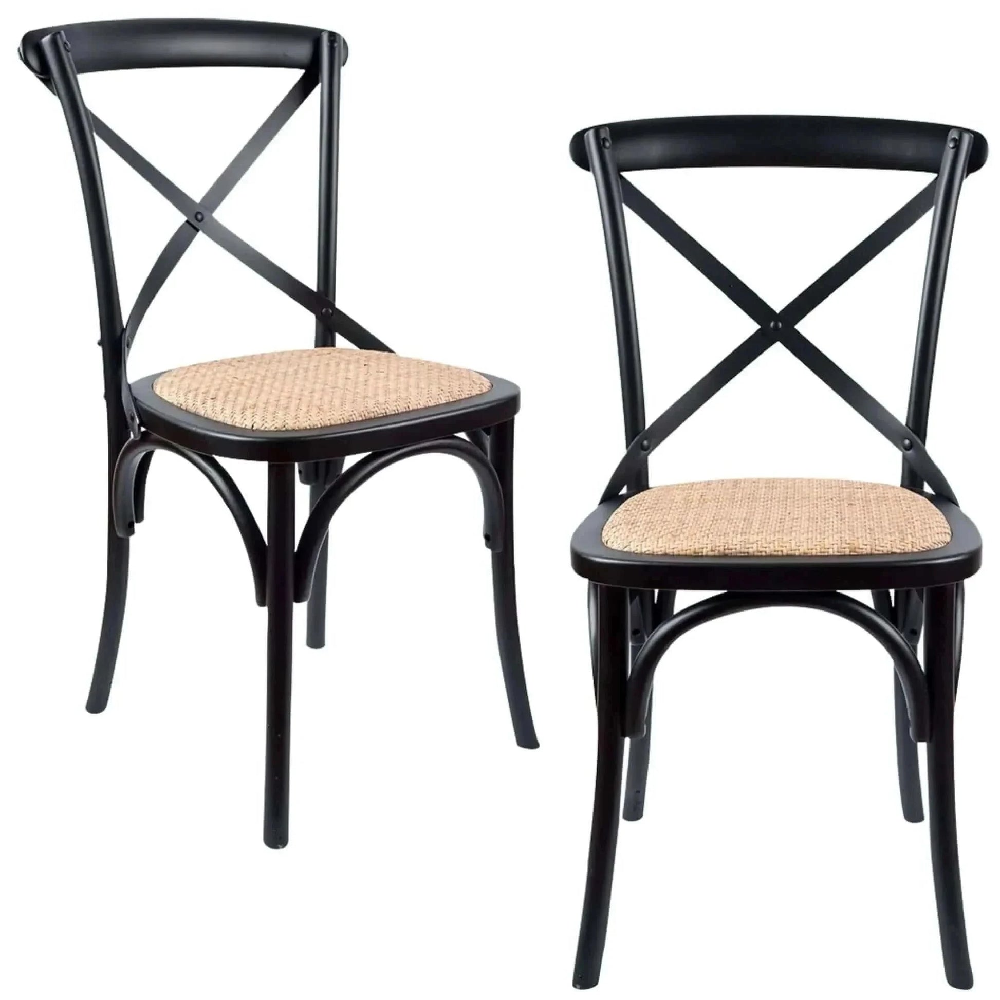 Aster Crossback Dining Chair Set of 2 Solid Birch Wood Ratan Seat - Bl