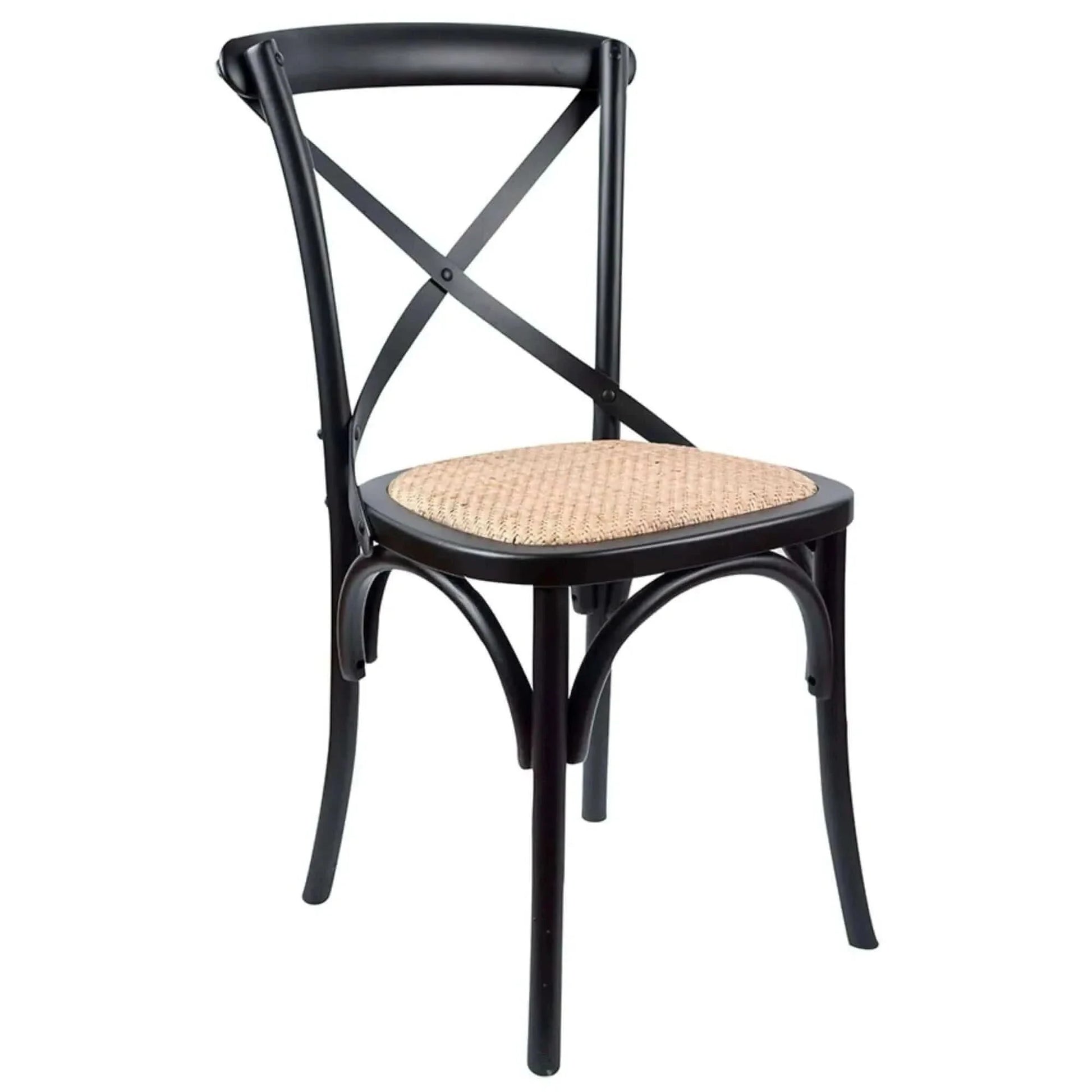 Aster Crossback Dining Chair Set of 2 Solid Birch Wood Ratan Seat - Bl