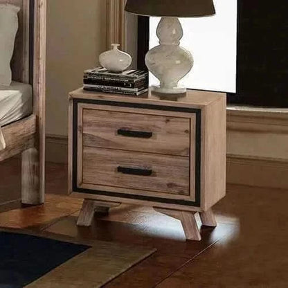 Bedside Table 2 drawer Night Stand with Solid Acacia Storage in Sliver