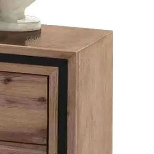 Bedside Table 2 drawer Night Stand with Solid Acacia Storage in Sliver